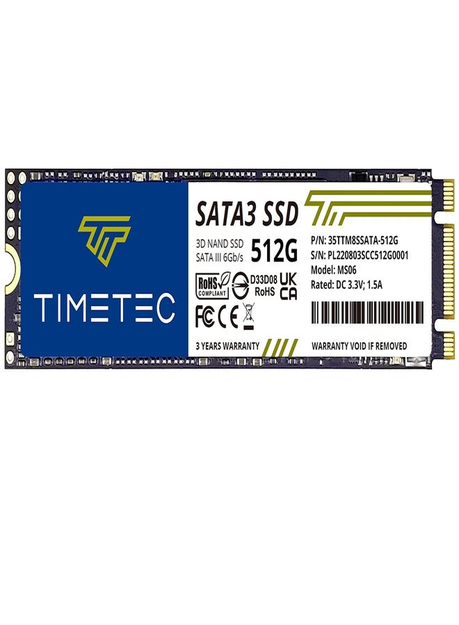 تايم تيك محرك أقراص الحالة الصلبة الداخلي Timetec بسعة 512 جيجابايت بتقنية 3D NAND SATA III بسرعة 6 جيجابت/ثانية M.2 2280 NGFF وسعة كتابة 256 تيرابايت، سرعة قراءة تصل إلى 550 ميجابايت/ثانية، ذاكرة تخزين مؤقتة SLC، معزز للأداء، مناسب لأجهزة الكمبيوتر المكتبية والمحمولة (512 جيجابايت). - Image 1